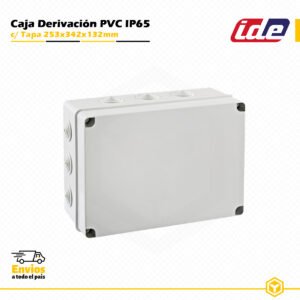 Caja de derivación IDE de PVC IP65 253 x 342 x 132 mm con tapa y conos para instalaciones eléctricas de superficie.