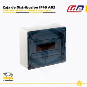 Caja de distribución IDE IP40 1×12 módulos con tapa transparente en ABS, instalación en superficie.