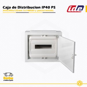 Caja de distribución IDE GMS14PO IP40 de 1×14 módulos con puerta metálica para superficie.