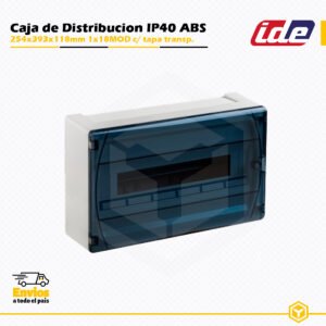 Caja de distribución IDE IP40 de 1×18 módulos con tapa transparente en ABS, instalación en superficie.