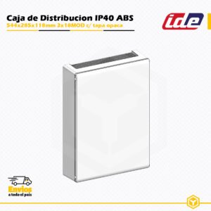 Caja de distribución IDE IP40 de 3×18 módulos con tapa opaca en ABS, instalación en superficie.