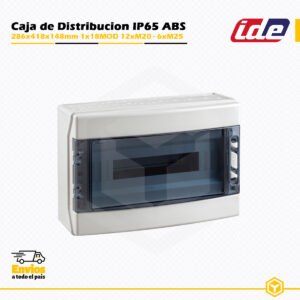 Caja de distribución IDE CDN18PT IP65 de 1×18 módulos, fabricada en ABS libre de halógenos con ventana transparente.