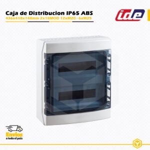 Caja de distribución IDE CDN36PT2F IP65 de 2×18 módulos, fabricada en ABS libre de halógenos con ventana transparente.