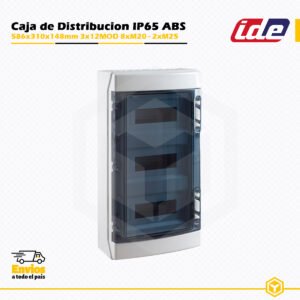 Caja de distribución IDE CDN36PT3F IP65 de 3×12 módulos, fabricada en ABS libre de halógenos con ventana transparente.
