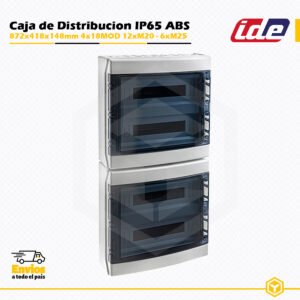 Caja de distribución IDE CDN72PT IP65 de 4×18 módulos, fabricada en ABS libre de halógenos con ventana transparente.