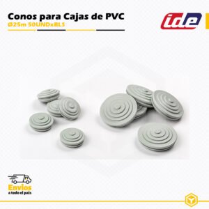 Conos IDE Ø25 mm de PVC para cajas estancas serie LIGHT, diseñados para proteger y guiar el paso de tuberías eléctricas.