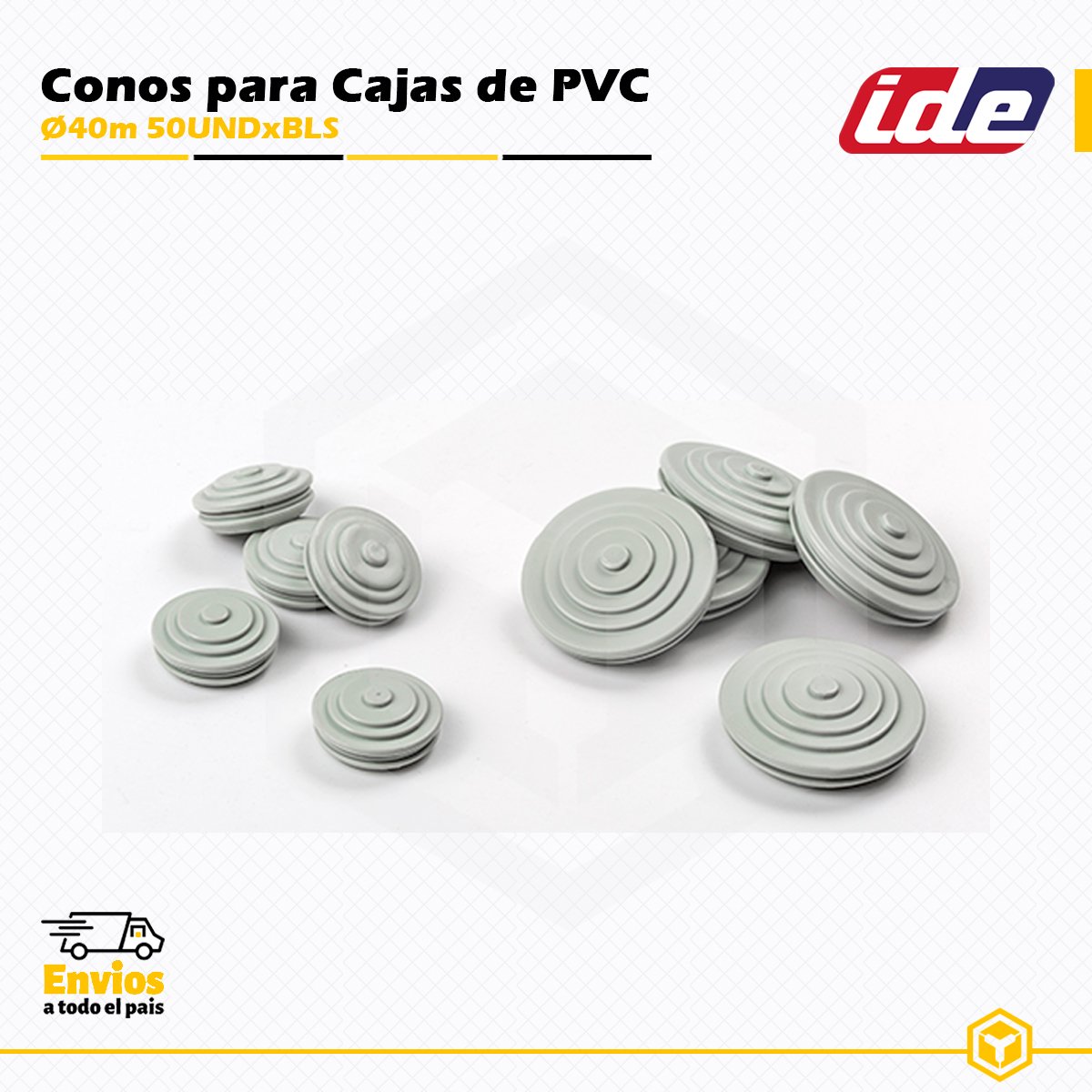 CONOS-PARA-CAJA-DE-PVC-40m Conos IDE Ø40 mm de PVC gris RAL 7035 para cajas estancas serie LIGHT, diseñados para el paso y sellado de tuberías eléctricas.