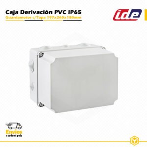 Guardamotor IDE estanco IP65 de PVC 197×260×180 mm con tapa opaca y conos, diseñado para instalaciones eléctricas industriales y de superficie.