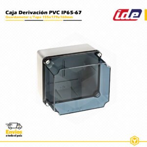 Guardamotor IDE estanco IP65-IP67 de PVC 155×179×160 mm con tapa transparente y laterales lisos, diseñado para instalaciones eléctricas industriales y de superficie.