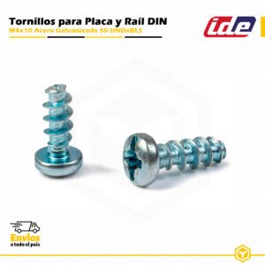Tornillo IDE M4x10 para fijación de placa y raíl DIN, compatible con cajas y guardamotores serie LIGHT.