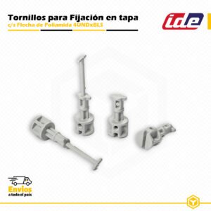 Tornillos plásticos IDE con y sin flecha para fijación de tapa en cajas estancas serie LIGHT, fabricados en material aislante de alta resistencia.