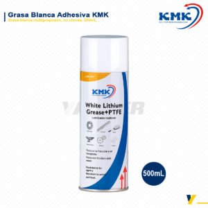 Grasa blanca adhesiva KMK White Lithium Grease en aerosol de 500 mL para lubricación industrial y protección de piezas mecánicas.