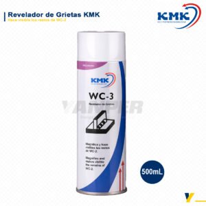 Revelador de grietas KMK WC-3 en aerosol 500 mL para ensayos no destructivos, hace visibles fisuras y discontinuidades superficiales.