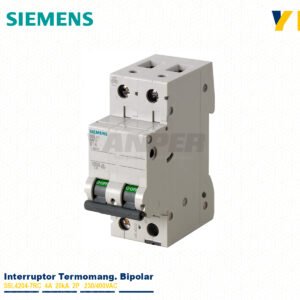 Interruptor termomagnético Siemens 5SL4204-7RC 4A 2P 10kA Sentron para riel DIN.