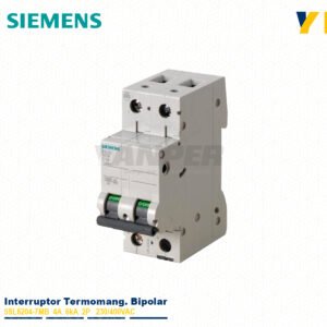 Interruptor termomagnético Siemens 5SL6204-7MB 4A 2P 6kA Sentron para riel DIN.