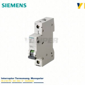 Interruptor termomagnético Siemens 5SL4140-7RC 40A 1P 10kA Sentron para riel DIN.