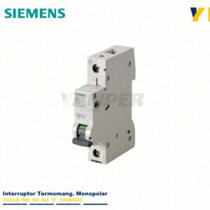 Interruptor termomagnético Siemens 5SL6140-7MB 40A 1P 6kA Sentron para riel DIN.