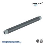 Tubo conduit de acero galvanizado con recubrimiento exterior de PVC color gris y acabado interior de uretano rojo, marca Procoat.