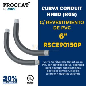 Curva conduit 90° 6" PROCOAT modelo RSCE90150p con revestimiento de PVC negro y rosca
