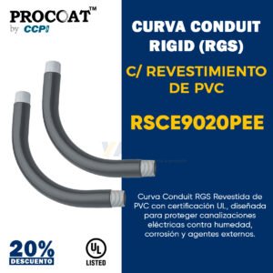 Curva conduit 90° 3/4" PROCOAT modelo RSCE9020PEE con revestimiento de PVC negro y rosca