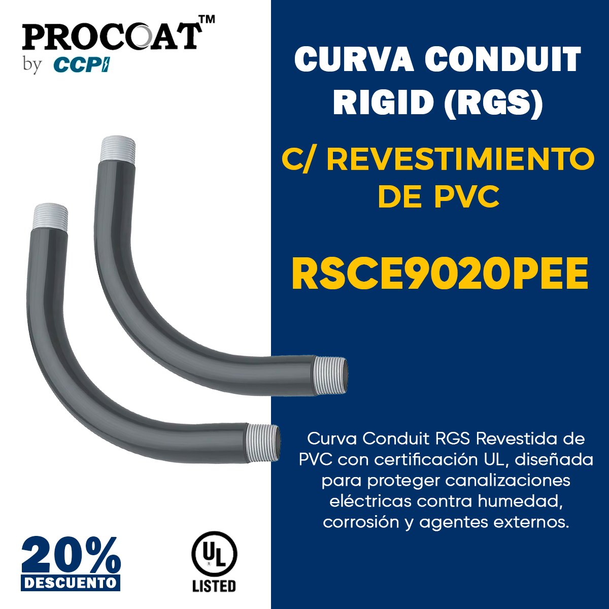 curva-coonduit-con-forro-pvc Curva conduit 90° 3/4" PROCOAT modelo RSCE9020PEE con revestimiento de PVC negro y rosca