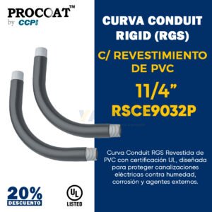 Curva conduit 90° 11/4" PROCOAT modelo RSCE9032p con revestimiento de PVC negro y rosca