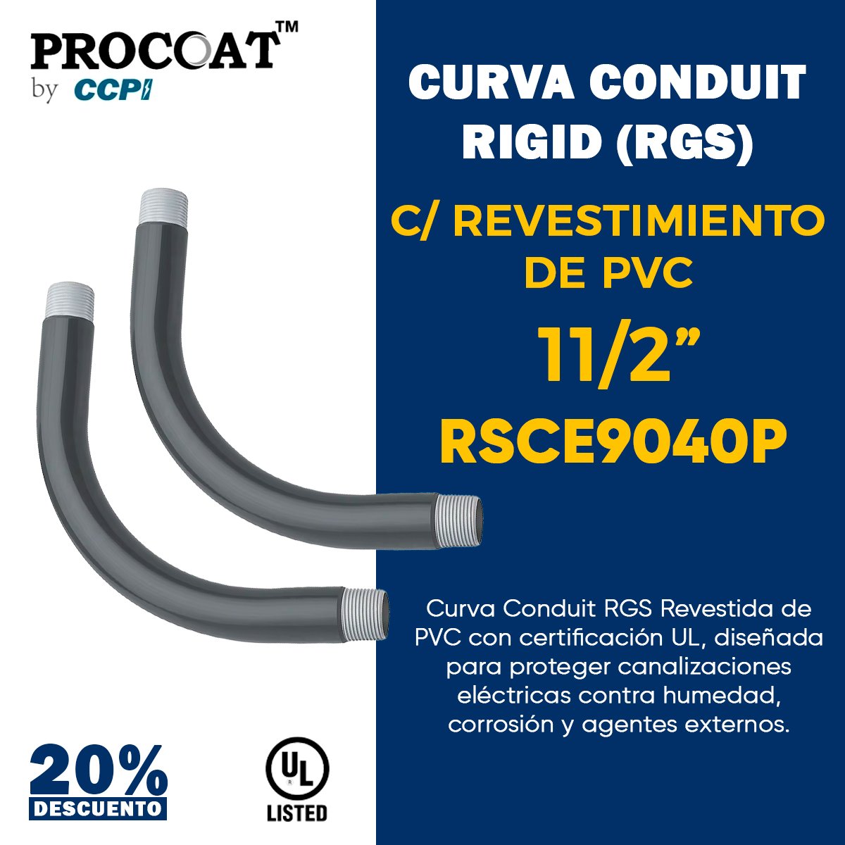 curva-coonduit-con-forro-pvc Curva conduit 90° 11/2" PROCOAT modelo RSCE9040p con revestimiento de PVC negro y rosca