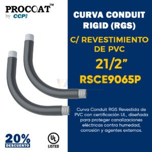 Curva conduit 90° 21/2" PROCOAT modelo RSCE9065p con revestimiento de PVC negro y rosca