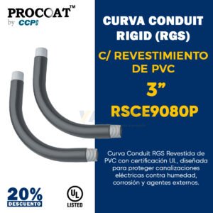 Curva conduit 90° 3" PROCOAT modelo RSCE9080p con revestimiento de PVC negro y rosca