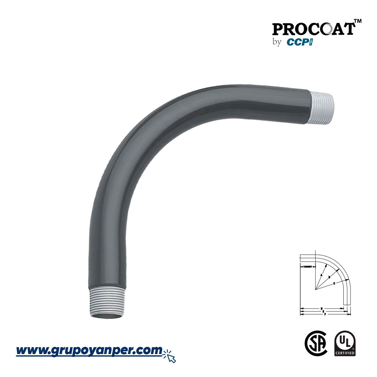 curva-rigid-revestido-procoat Curva conduit 90° 6" PROCOAT modelo RSCE90150p con revestimiento de PVC negro y rosca