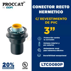 Conector recto Liquid Tight de PVC gris PROCOAT LTC0080P de 3 pulgadas para tubería flexible de gran diámetro.