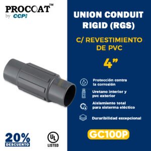Unión conduit revestida Procoat GC100P para protección anticorrosiva.