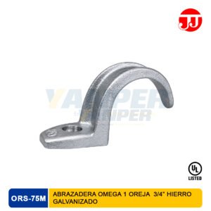Abrazadera de una oreja para conduit marca JJ en hierro maleable galvanizado ORS.