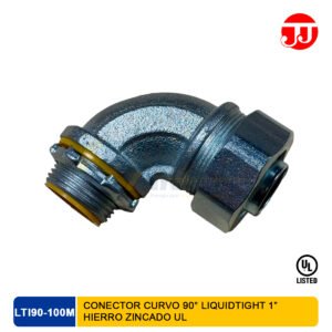 Conector curvo a 90 grados Liquidtight marca JJ en hierro maleable zincado LTI90.